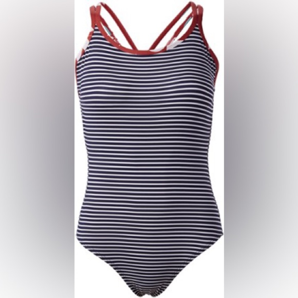 Carve Design Beacon One-Piece Swimsuit Striped with Red Straps Women’s XS